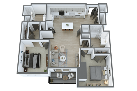 Floor plan for 2 beds, 2 baths, 1133 sqft